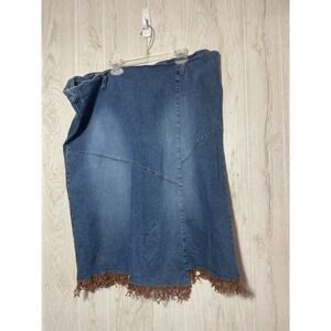 Vintage Y2K Denim Skirt 3xl meandyouLow Rise Jean Knee Length Slit Modest A-Line